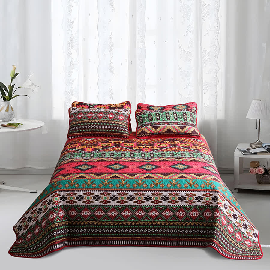 Gestepptes, atmungsaktives Bettwäscheset im Bohemian-Stil mit geometrischem Muster (3-teilig)