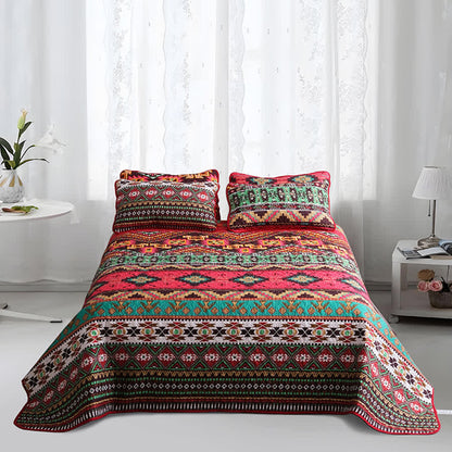 Gestepptes, atmungsaktives Bettwäscheset im Bohemian-Stil mit geometrischem Muster (3-teilig)