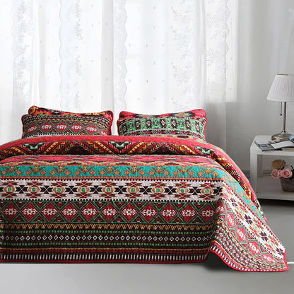 Gestepptes, atmungsaktives Bettwäscheset im Bohemian-Stil mit geometrischem Muster (3-teilig)