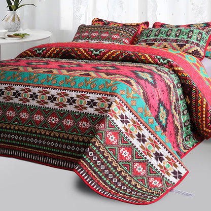 Gestepptes, atmungsaktives Bettwäscheset im Bohemian-Stil mit geometrischem Muster (3-teilig)