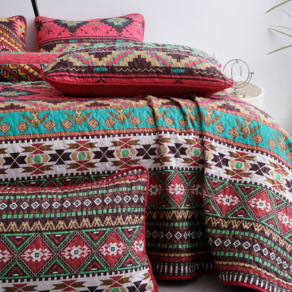 Gestepptes, atmungsaktives Bettwäscheset im Bohemian-Stil mit geometrischem Muster (3-teilig)