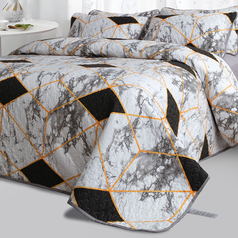 Atmungsaktives Steppbettwäscheset mit geometrischem Marmormuster (3-teilig)