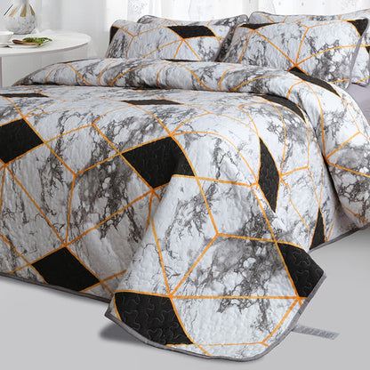 Atmungsaktives Steppbettwäscheset mit geometrischem Marmormuster (3-teilig)