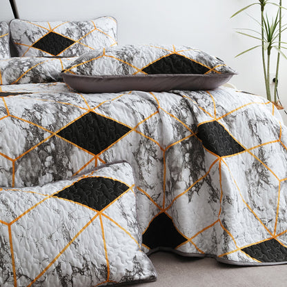 Atmungsaktives Steppbettwäscheset mit geometrischem Marmormuster (3-teilig)