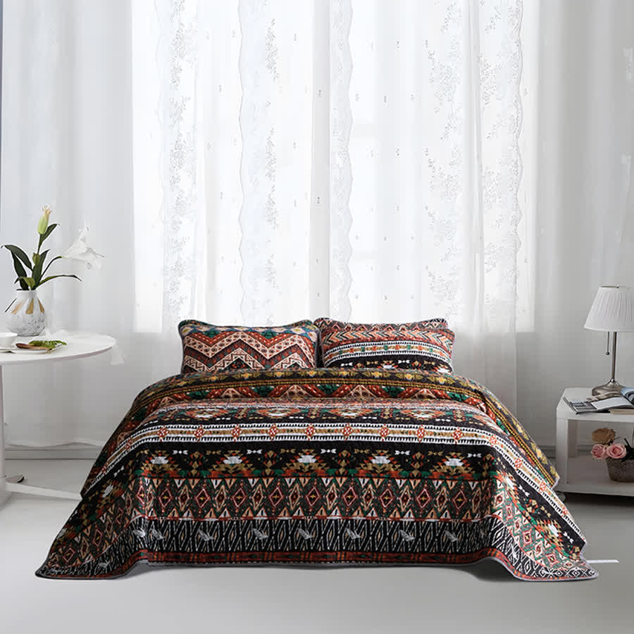 Gestepptes, atmungsaktives, weiches Bettwäscheset im Bohemian-Stil (3-teilig)
