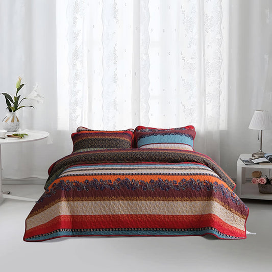 Bettwäscheset mit Steppdecke und weicher Tagesdecke im Bohemian-Stil (3-teilig)