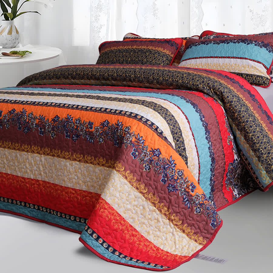 Bettwäscheset mit Steppdecke und weicher Tagesdecke im Bohemian-Stil (3-teilig)