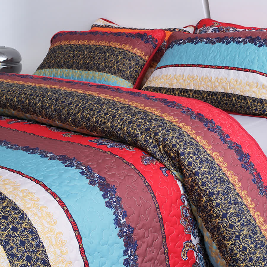 Bettwäscheset mit Steppdecke und weicher Tagesdecke im Bohemian-Stil (3-teilig)
