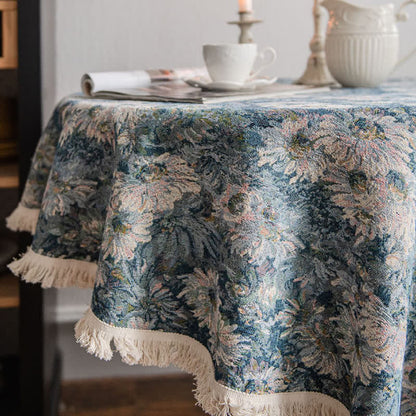 Runde Tischdecke im Ölgemälde-Stil mit Jacquard-Quaste
