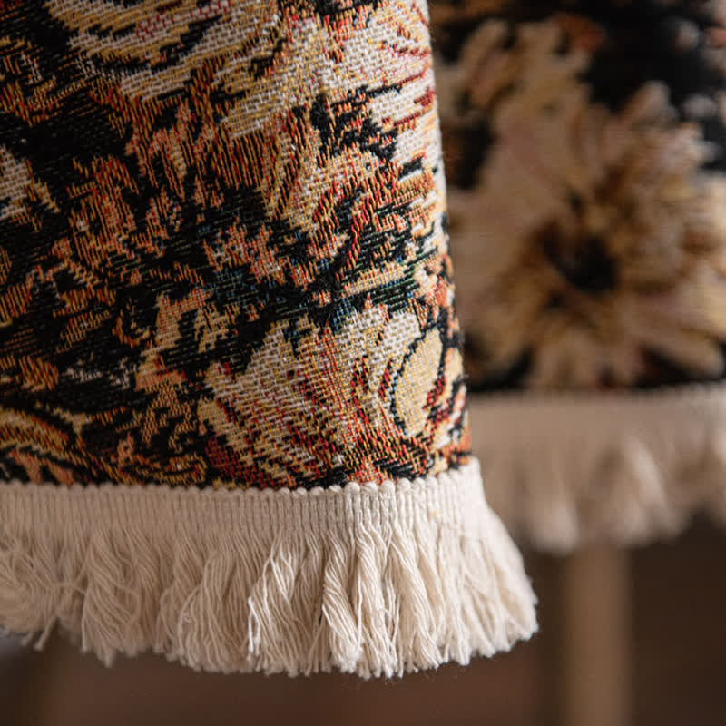 Runde Tischdecke im Ölgemälde-Stil mit Jacquard-Quaste