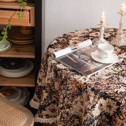 Runde Tischdecke im Ölgemälde-Stil mit Jacquard-Quaste