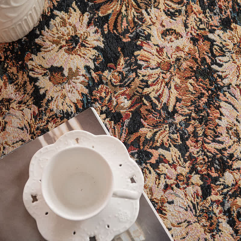 Runde Tischdecke im Ölgemälde-Stil mit Jacquard-Quaste