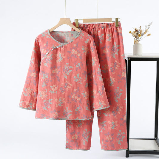 Garngefärbtes Jacquard-Pyjama-Set mit rundem Ausschnitt