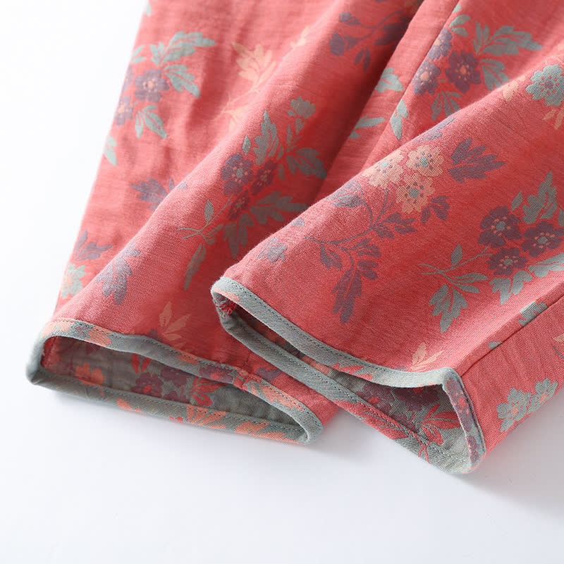 Garngefärbtes Jacquard-Pyjama-Set mit rundem Ausschnitt