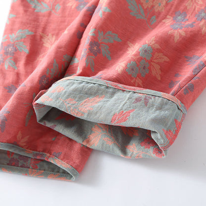 Garngefärbtes Jacquard-Pyjama-Set mit rundem Ausschnitt