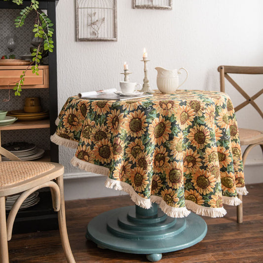Dekorative runde Tischdecke mit Sonnenblumen-Quaste