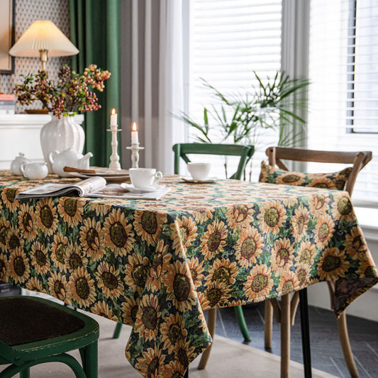 Elegante dekorative Tischdecke mit Sonnenblumenmotiv aus Jacquard