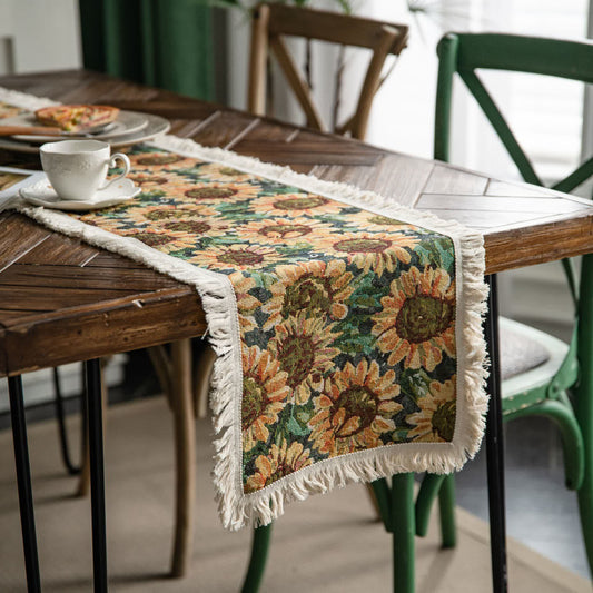 Jacquard-Tischläufer im Vintage-Stil mit Sonnenblumenmotiv