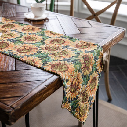 Jacquard-Tischläufer im Vintage-Stil mit Sonnenblumenmotiv
