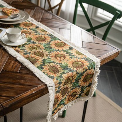 Jacquard-Tischläufer im Vintage-Stil mit Sonnenblumenmotiv