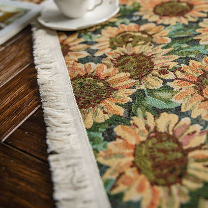 Jacquard-Tischläufer im Vintage-Stil mit Sonnenblumenmotiv