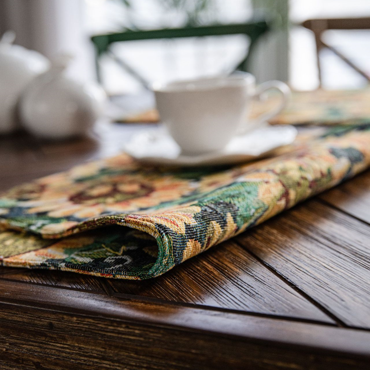 Tischset-Set mit Sonnenblumenmotiv und Jacquardmuster (4-teilig)
