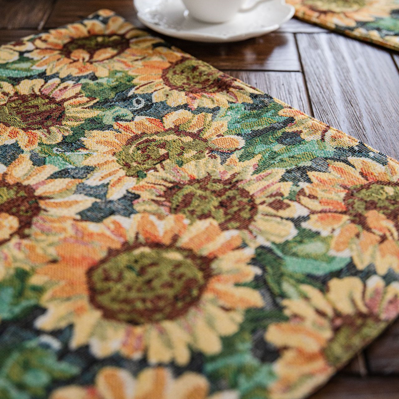 Tischset-Set mit Sonnenblumenmotiv und Jacquardmuster (4-teilig)