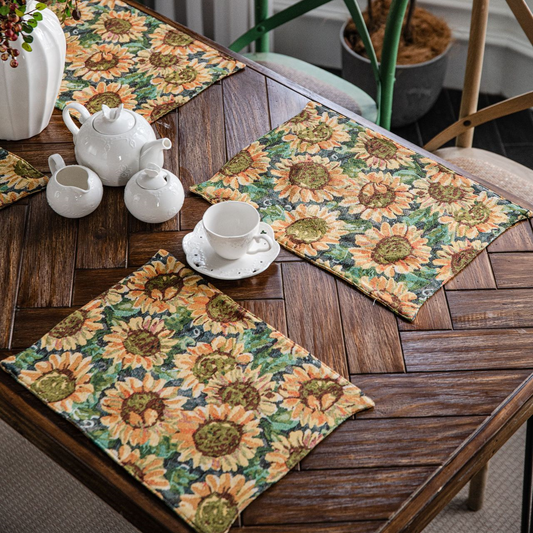 Tischset-Set mit Sonnenblumenmotiv und Jacquardmuster (4-teilig)