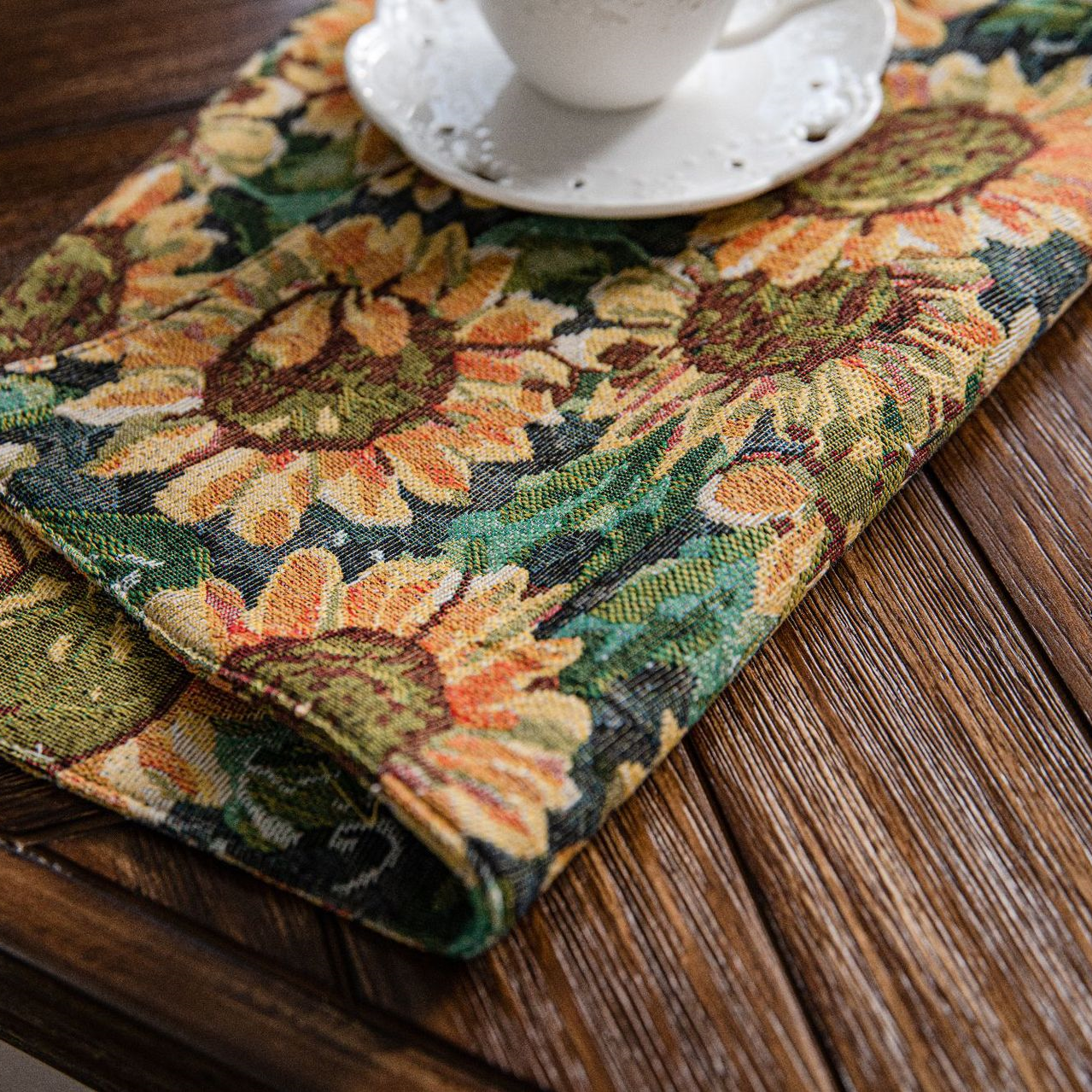 Tischset-Set mit Sonnenblumenmotiv und Jacquardmuster (4-teilig)