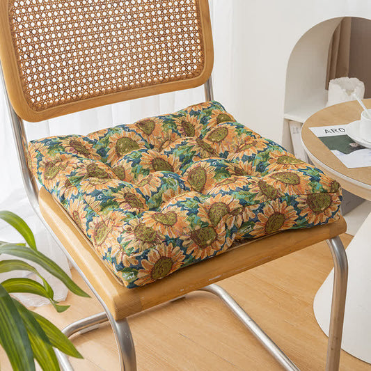 Ländliches, quadratisches, weiches Bodenkissen mit Sonnenblumenmotiv
