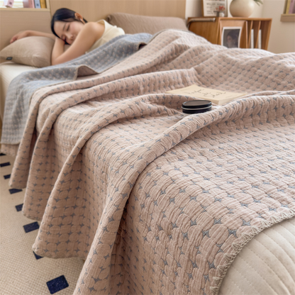 Atmungsaktive dreilagige Steppdecke aus Baumwollgaze - Grau Rosa - 200cm x 230cm - image 12