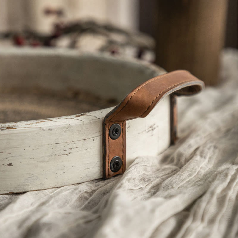 Rundes Holztablett im Retro-Bohemian-Stil