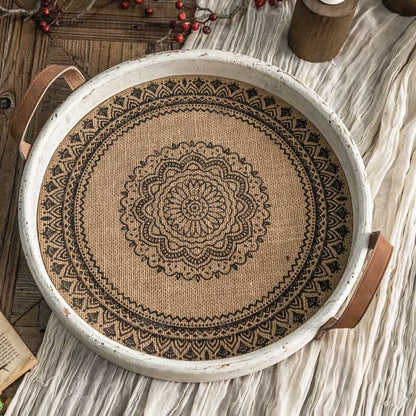 Rundes Holztablett im Retro-Bohemian-Stil