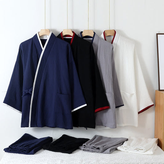 Pyjama-Set aus Baumwollgaze im Kimono-Stil im neutralen Stil