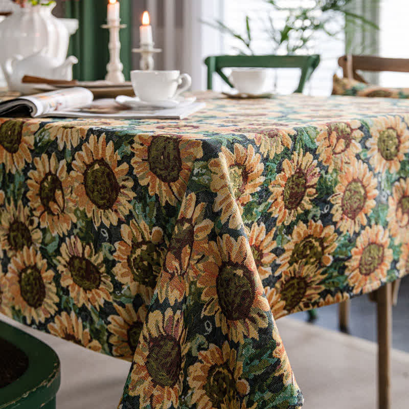 Elegante dekorative Tischdecke mit Sonnenblumenmotiv aus Jacquard
