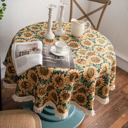 Dekorative runde Tischdecke mit Sonnenblumen-Quaste