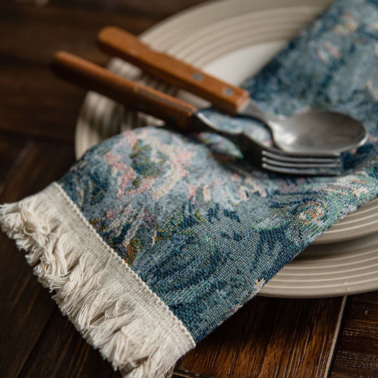 Jacquard-Tischset mit Sonnenblumen-Quaste und Ölgemälde