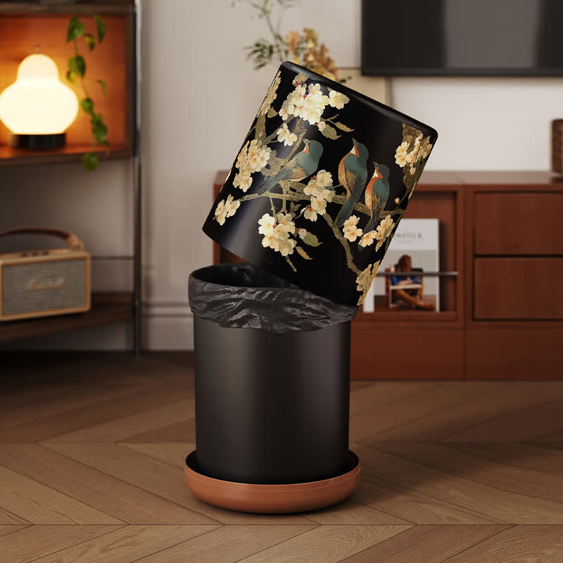 Robuster Mülleimer im Vintage-Stil mit Blumen und Vögeln - image 3