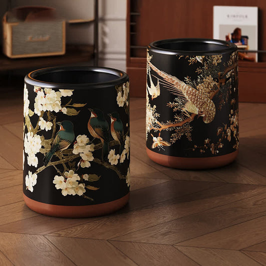 Robuster Mülleimer im Vintage-Stil mit Blumen und Vögeln - image 0