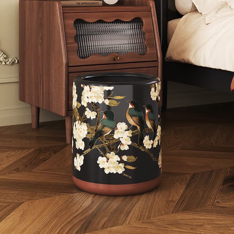 Robuster Mülleimer im Vintage-Stil mit Blumen und Vögeln - image 2