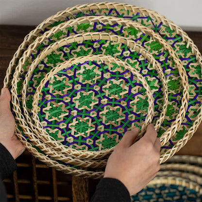 Handgewebter bunter runder Aufbewahrungskorb aus Rattan