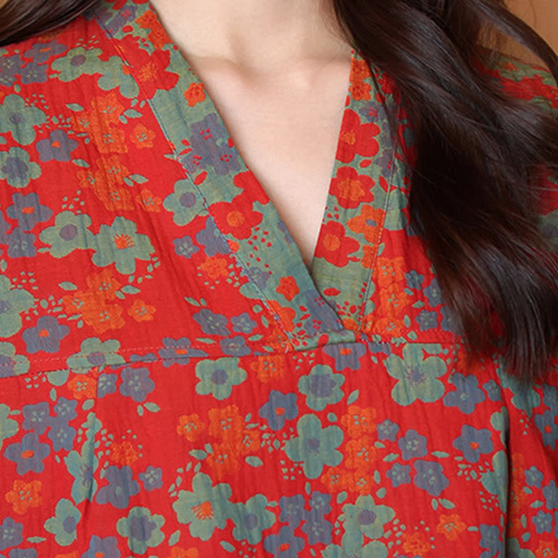 Kurzarm-Pyjama-Set aus Baumwolle mit Blumenmuster in Übergröße