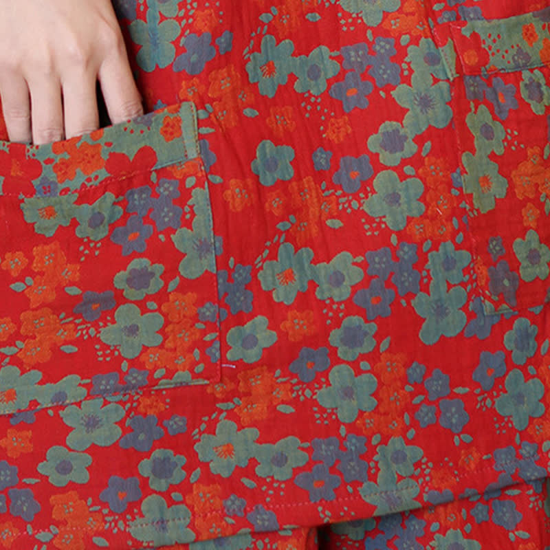 Kurzarm-Pyjama-Set aus Baumwolle mit Blumenmuster in Übergröße