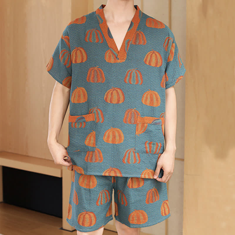 Pyjama-Set aus Baumwolle mit Kürbismotiv in Übergröße