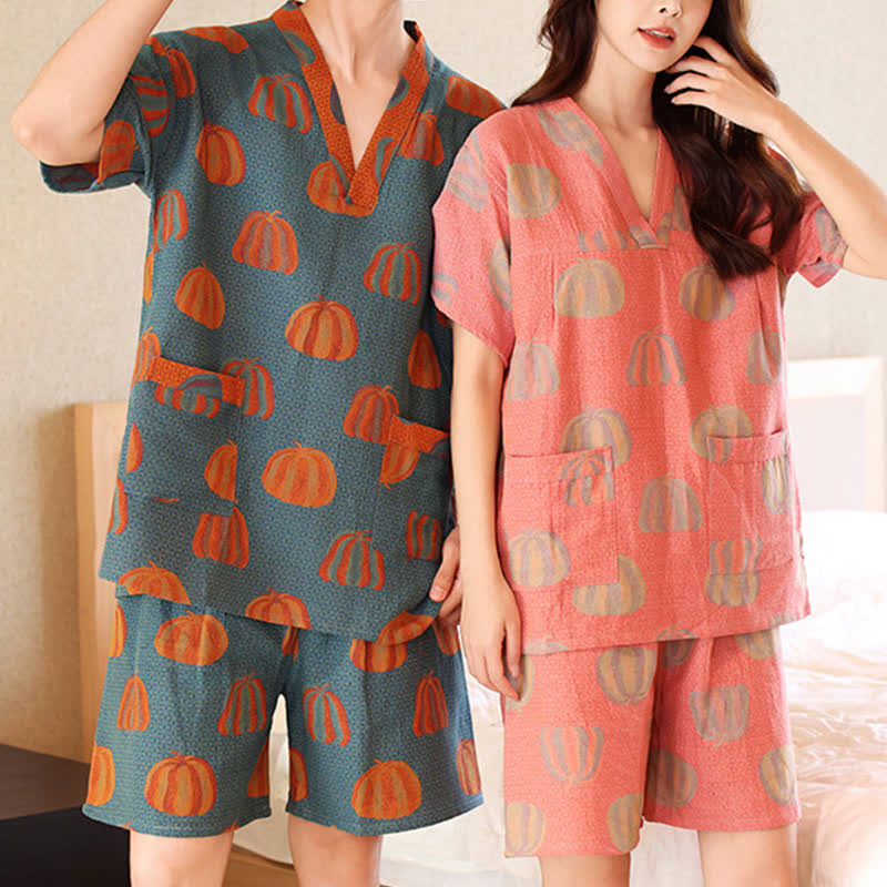 Pyjama-Set aus Baumwolle mit Kürbismotiv in Übergröße