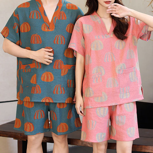 Pyjama-Set aus Baumwolle mit Kürbismotiv in Übergröße