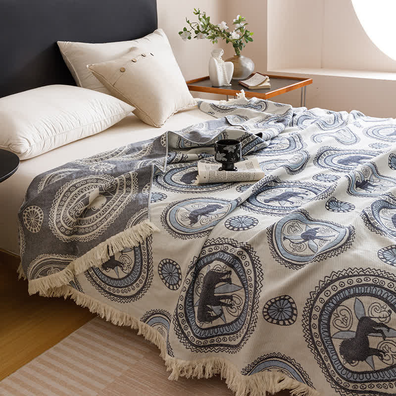 Vintage Vierlagige Gaze-Quastensteppdecke