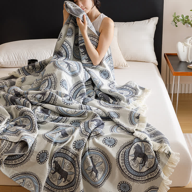 Vintage Vierlagige Gaze-Quastensteppdecke