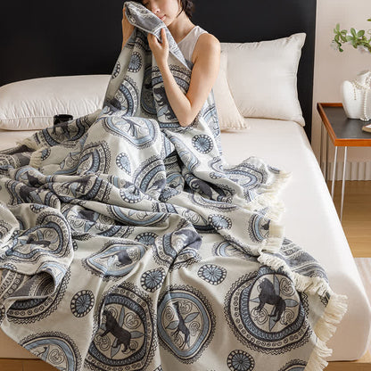 Vintage Vierlagige Gaze-Quastensteppdecke