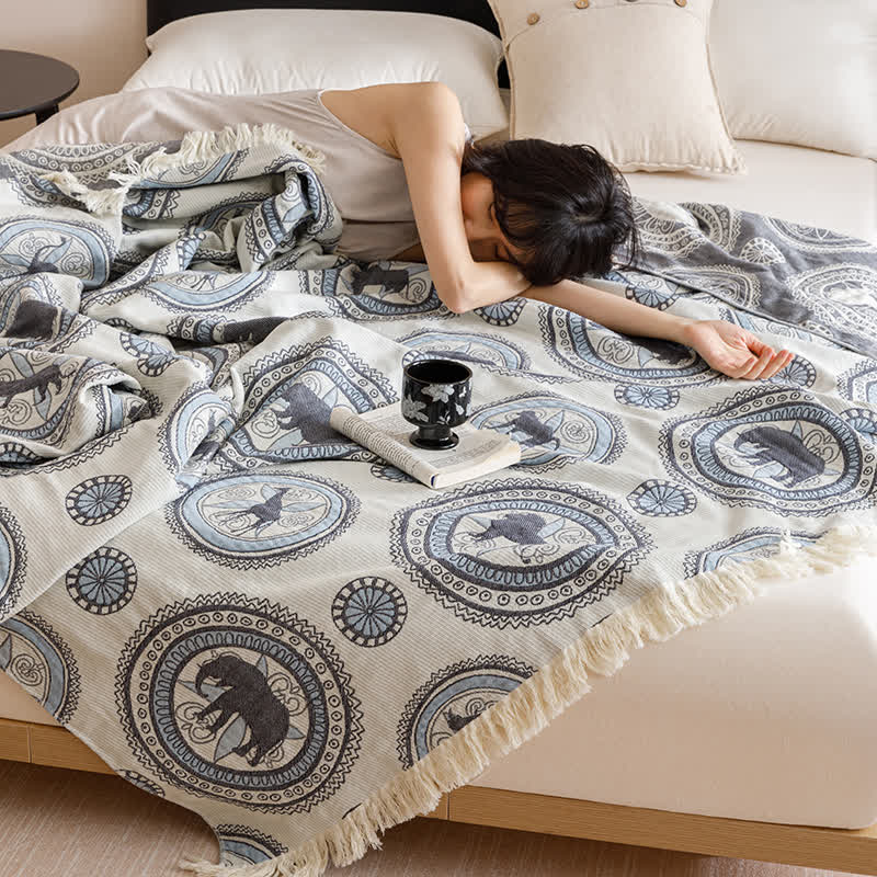 Vintage Vierlagige Gaze-Quastensteppdecke